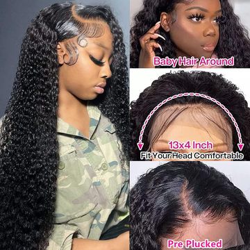 【June】30 inches 13X4 Kinky Curly Lace Frontal Wig Human Hair Wigs 16"-30"